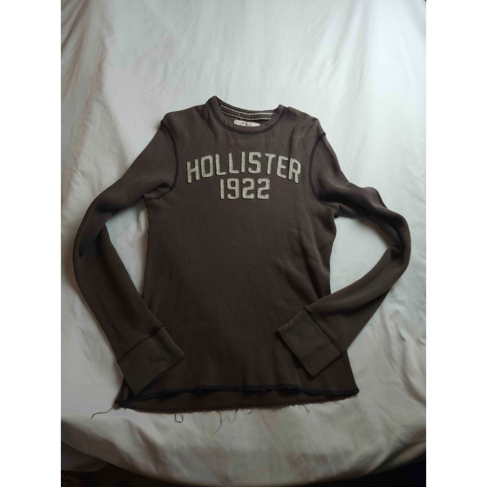 Hollister Pullover Shirt Mens Medium Brown Waffle Knit Thermal Long Sleeve Crew